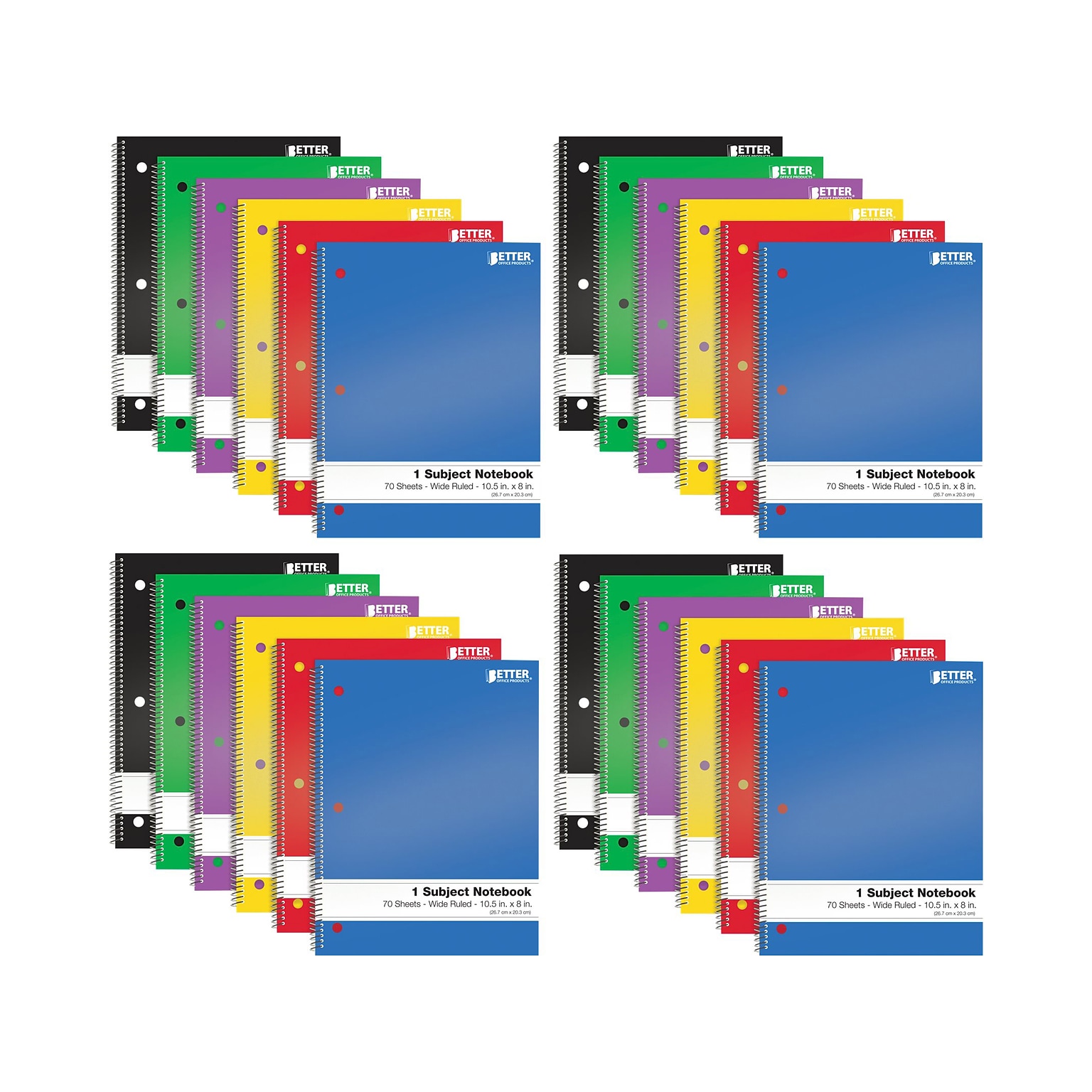 Better Office 1-Subject Notebooks, 8 x 10.5, Wide Ruled, 70 Sheets, 24/Pack (25624-24PK)