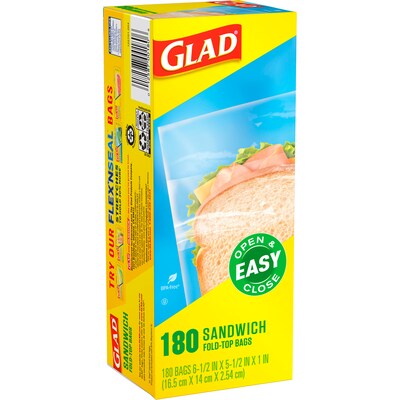 Glad Fold Top Bags, Sandwich, 180 Bags/Box (CLO 60771)