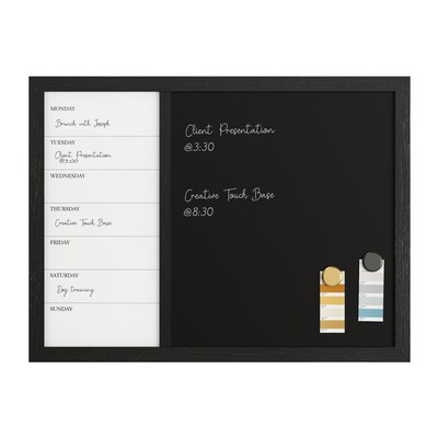 Martha Stewart Everette Magnetic Chalk-Dry Erase Weekly Calendar Combo Set, Engineered Wood Frame, 24"x18" (BRPMCO1M24561BK)