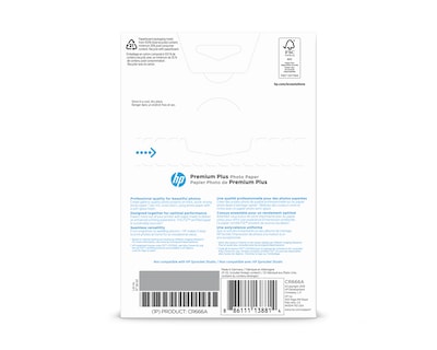 HP Premium Plus Glossy Photo Paper, 4" x 6", 100 Sheets/Pack (CR666A)