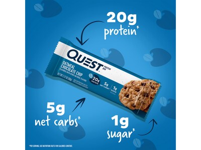 Quest Gluten Free Oatmeal Chocolate Chip Protein Bar, 2.12 oz., 12 Bars/Box (QPBOCC12)