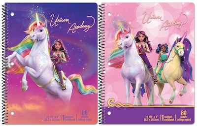 Inkology Unicorn Academy 1-Subject Notebooks, College Ruled, 80 Sheets, Assorted Colors (INK-48202-1