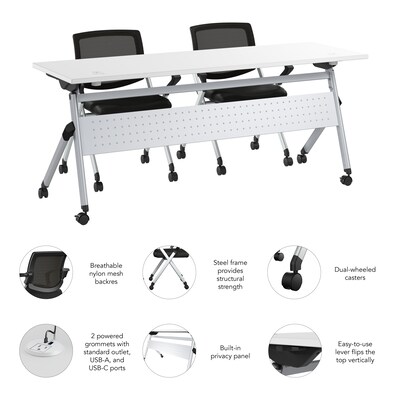 Bush Business Furniture Envision 72"W Foldable Training Room Table with 2 Chairs, White (NVS006WH)