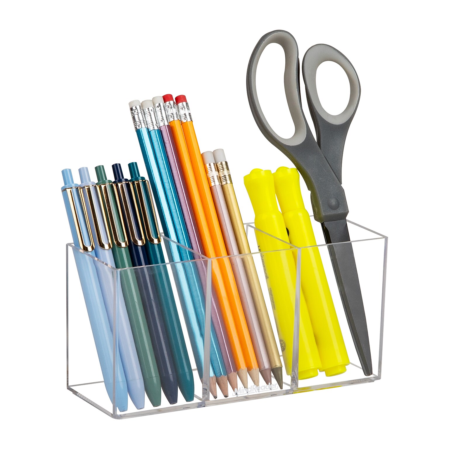 Mind Reader 3-Compartment Plastic Pen and Accessories Holder, Clear (COMPY-CLR)