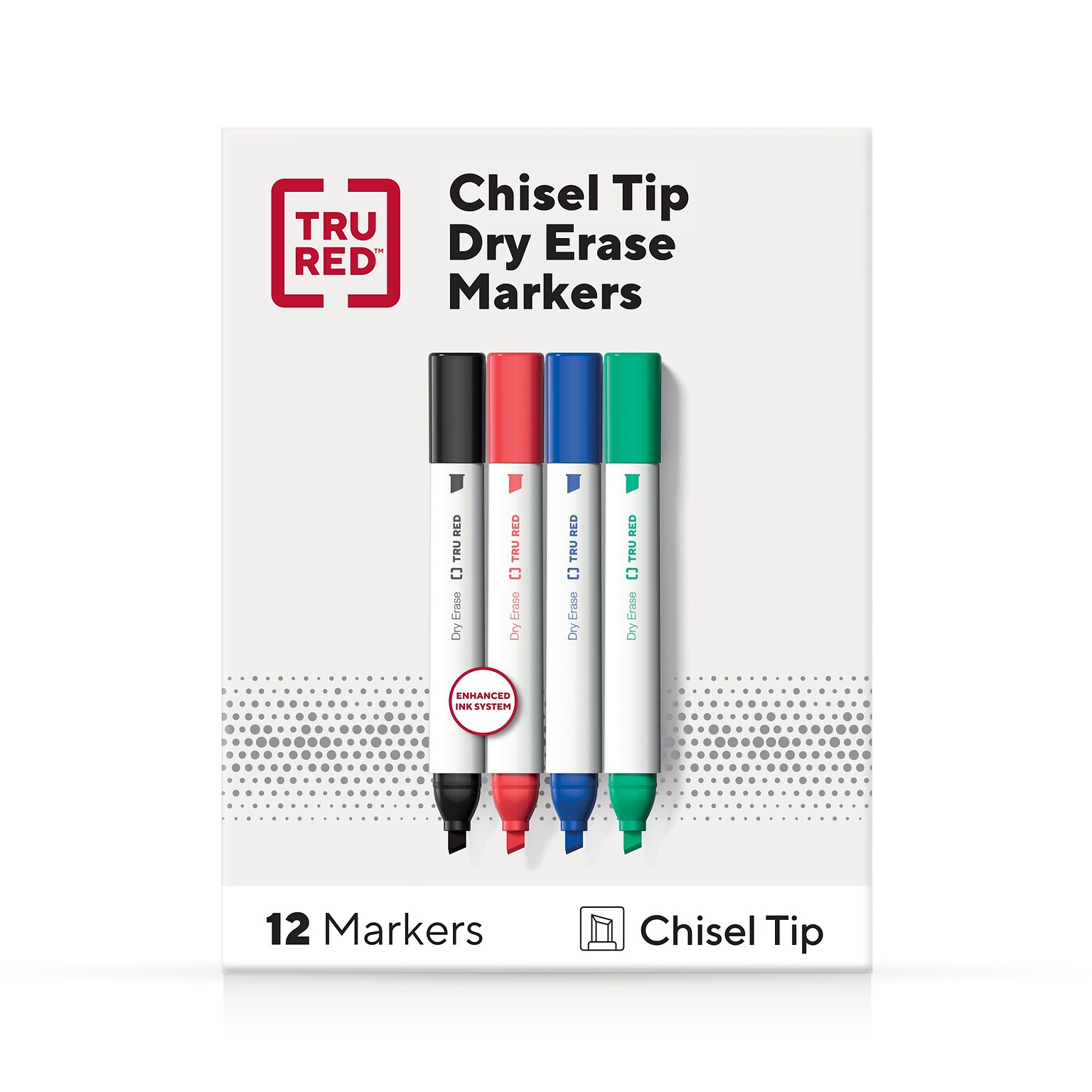 TRU RED™ Tank Dry Erase Markers, Chisel Tip, Assorted, 12/Pack (TR61454)