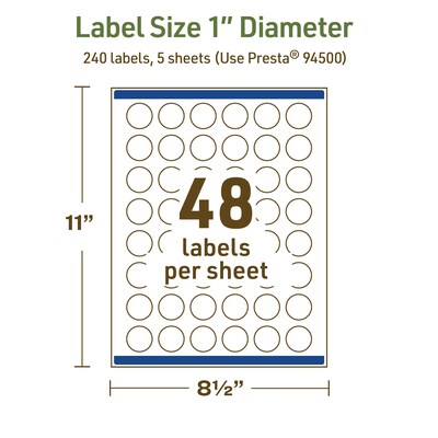 Avery Dissolvable Circle Multipurpose Labels, 1" Dia., Off-white, 240/Pack (94500)