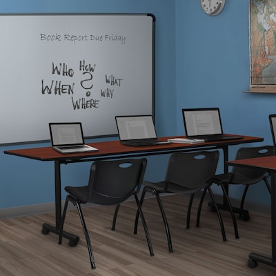 Regency Kobe 84 Flip Top Mobile Training Table- Cherry & 3 M Stack Chairs- Black