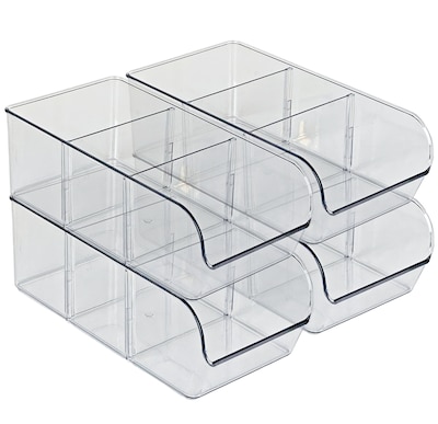 Azar Small Stackable Plastic Storage Bin, Clear, 4/Pack (556750-4PK)
