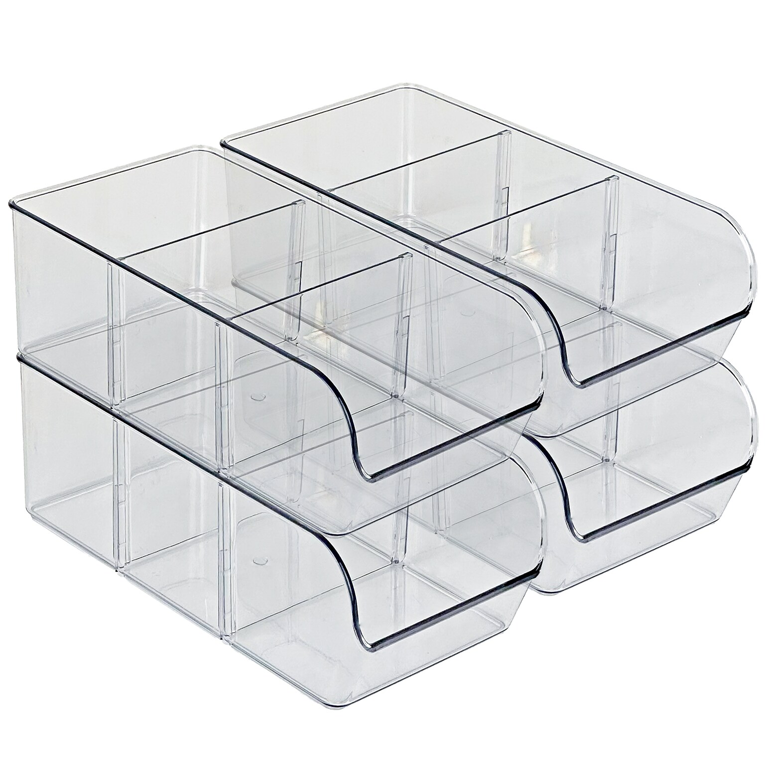 Azar Small Stackable Plastic Storage Bin, Clear, 4/Pack (556750-4PK)