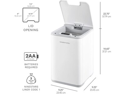 Nine Stars Plastic Sensor Trash Can, 2.6-Gallon, White (DZT-10-35)