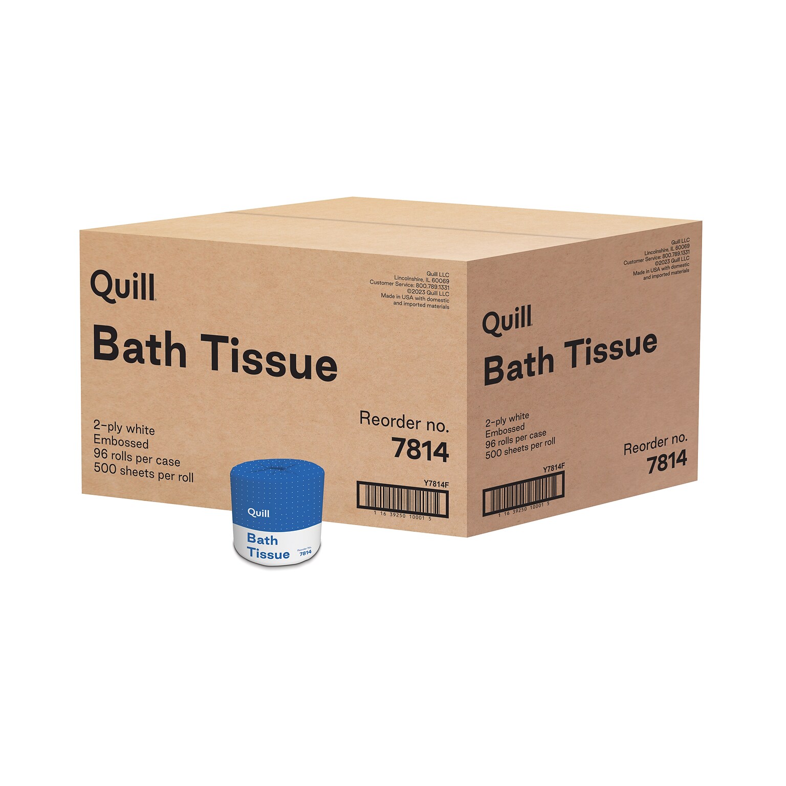 Quill Brand® Toilet Paper, 100% Recycled, 2-Ply, 500 Sheets/Roll, 96 Rolls/Carton (7814-QCC)