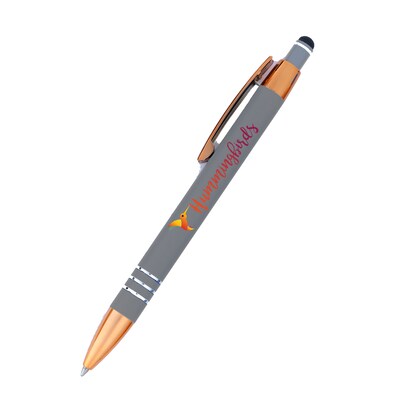 Custom Penny Stylus Satin Soft Touch Click Metal Pen With Copper Accents