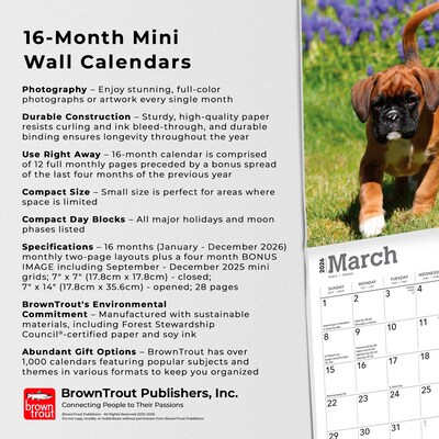 2026 BrownTrout Boxer Puppies 7" x 7" Monthly Wall Calendar (9798330702619)