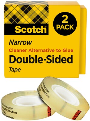 Scotch Permanent Double Sided Tape Refill, 1/2 x 36 yds., Clear, 2/Pack (665-2P12-36)
