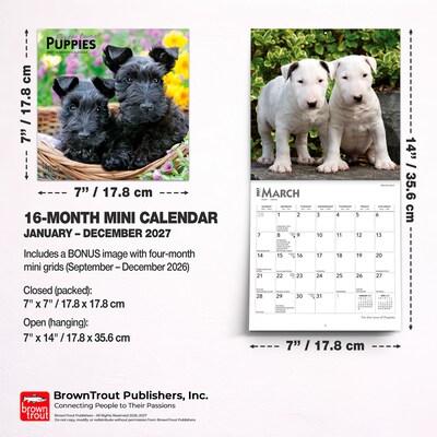 2027 BrownTrout For the Love of Puppies 7" x 7" Monthly Wall Calendar (9798330709748)