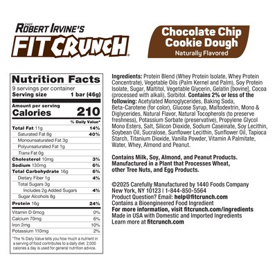 FitCrunch Gluten-Free Chocolate Chip Cookie Dough Protein Bar, 9 Bars/Box (FC203E)