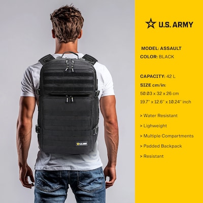 U.S. Army ASSAULT Tactical Laptop Backpack, X-Large, Black (USBASS20BLK)