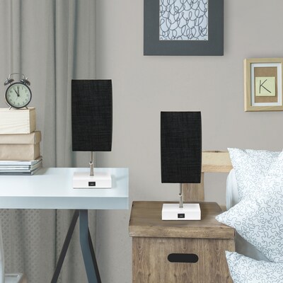 Simple Designs Petite White Stick Lamp with USB Charging Port and Fabric Shade, Black, 2/Pack (LC2004-BAW-2PK)