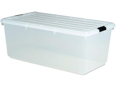 Iris Stackable Plastic Storage Box, 13 x 33.5 x 17.8, 91 Qt., Clear, 4/Pack (100201)