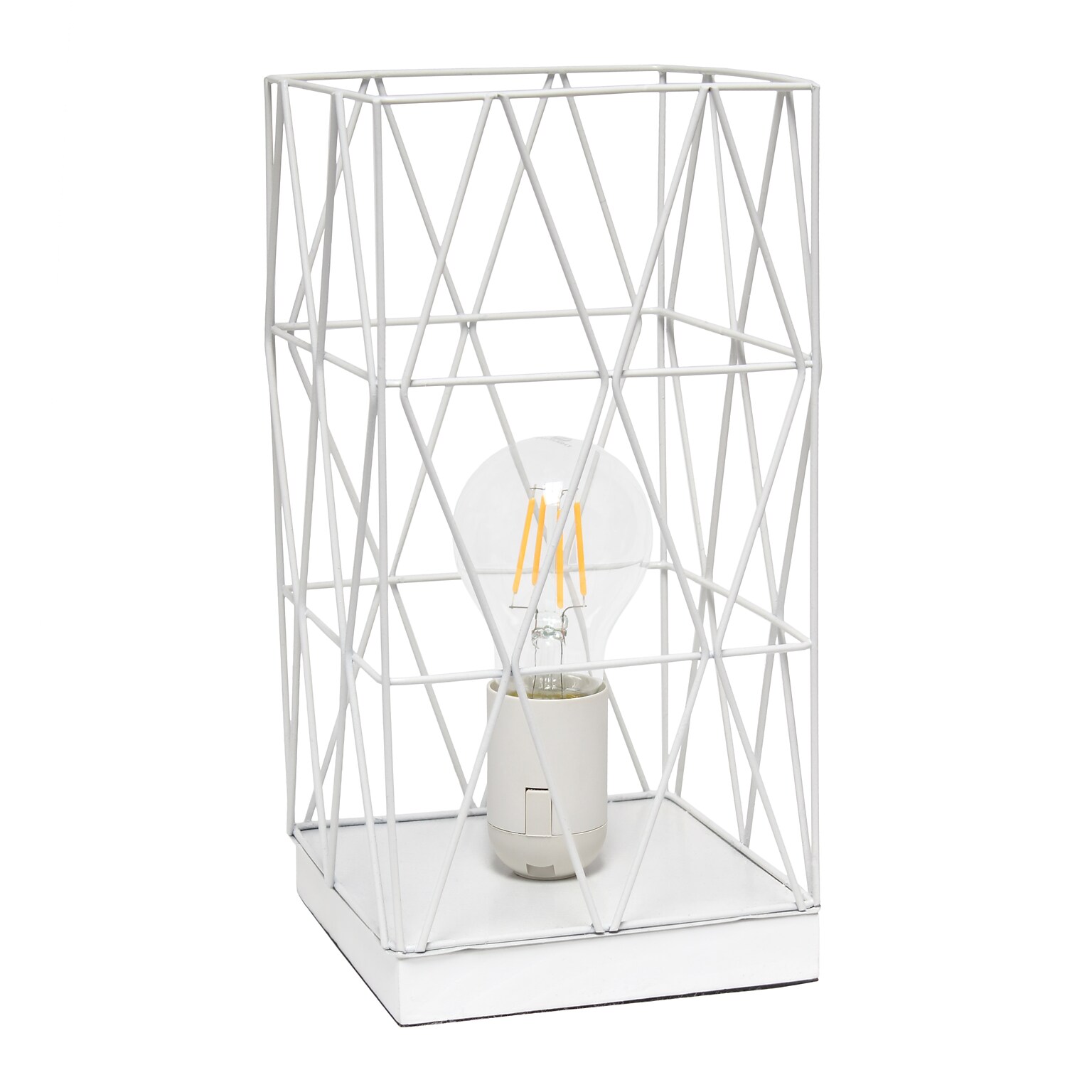 Simple Designs White Geometric Square Metal Table Lamp (LT1073-WHT)