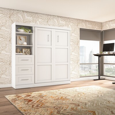 Bestar Pur Space-Saving Murphy Bed and Shelving Unit with Drawers, White (26868-17)