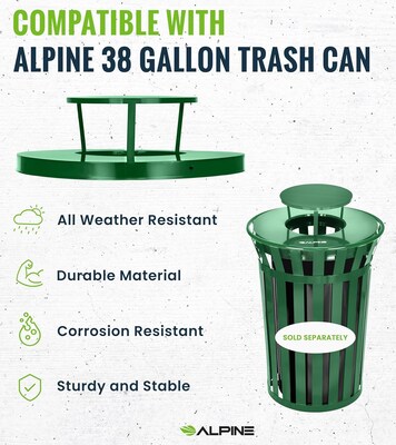 Alpine Industries Metal Outdoor Rain Bonnet Lid for 38-Gallon Waste Receptacle, Green (479-38-A-GRN)