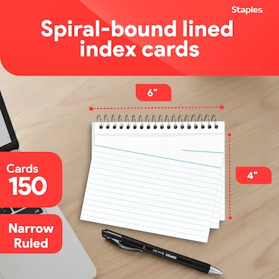 Staples™ 4 x 6 Index Cards, Lined, White, 50 Cards/Pack, 3 Packs/Carton (TR51007)