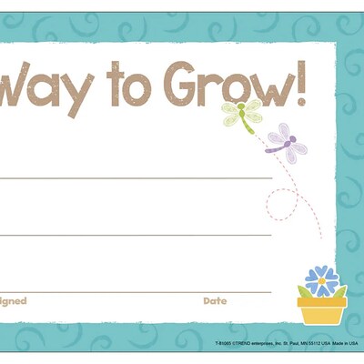 Trend Enterprises Way to Grow Good to Grow Recognition Award, 5.5" x 8.5", Multicolored, 30/Pack, 3 Packs/Bundle (T-81065-3)
