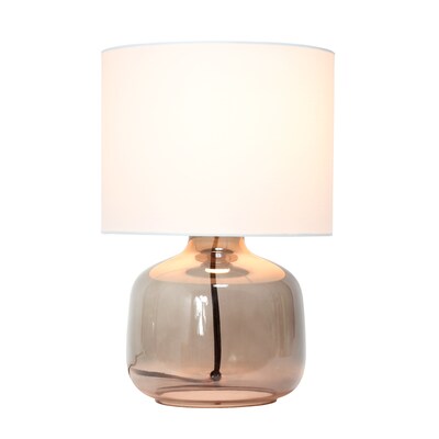 Simple Designs Glass Table Lamp Fabric Shade, Smoke with White Shade (LT2064-SMW)