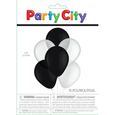 Party City Color Mix Balloons 11 Latex, Black & White, 15/Pack (AM112124)