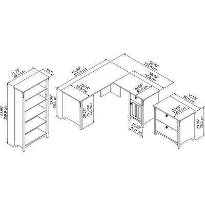 Bush Furniture Salinas 60"W L Shaped Desk with Lateral File Cabinet and 5 Shelf Bookcase, Cape Cod Gray (SAL003CG)