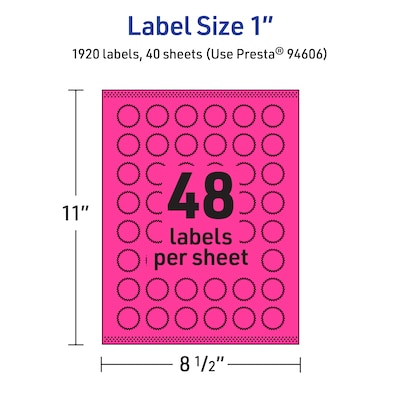 Avery Starburst Laser/Inkjet Multipurpose Labels, 1", Neon Magenta (1920/Box)