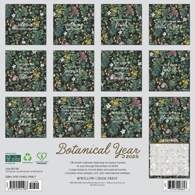 2025 Willow Creek Botanical Nature 12 x 12 Monthly Wall Calendar (41987)