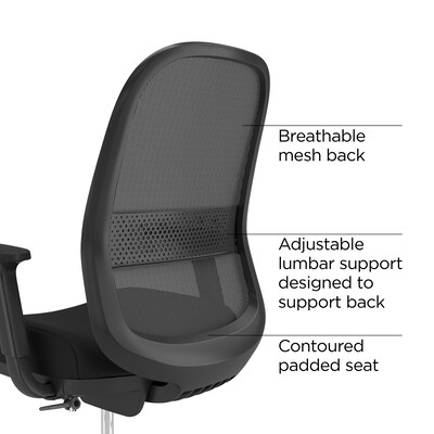Workplace2.0™ Bedford Fabric Task Stool with Footrest and Lumbar Support, Black (UN60992)