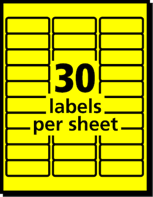 Avery Laser Address Labels, 1" x 2 5/8", Neon Yellow, 30 Labels/Sheet, 25 Sheets/Pack   (5972)