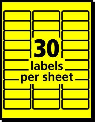 Avery Laser Address Labels, 1" x 2 5/8", Neon Yellow, 30 Labels/Sheet, 25 Sheets/Pack   (5972)