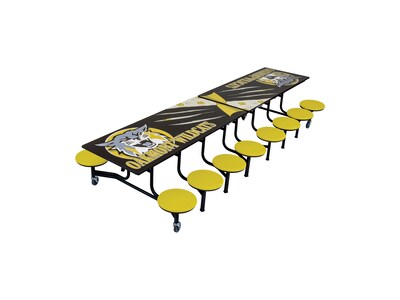 AmTab Rectangular Mobile Cafeteria Table w/ 16 Stools, 30" x 145", Assorted Colors (MST1216)