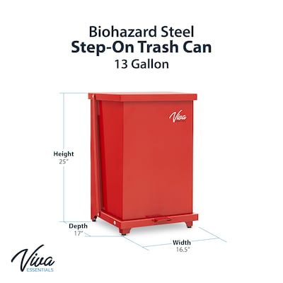 Viva Comfort Biohazard Steel Step-On Trash Can, 13 Gallon, Red (99213RMK)