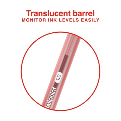 Staples Ballpoint Pen, Medium Point, 1.0mm, Red Ink, Dozen (ST52859	)