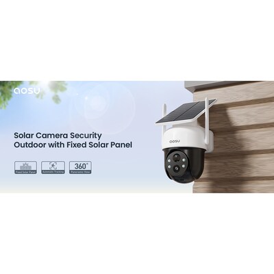 aosu 2K QHD 3.0-MP Outdoor Wireless Wi-Fi® AI-Smart Solar Security Camera with Panoramic PTZ & Auto-Tracking, White (C9C2CA11)