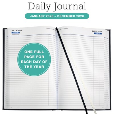 2026 Global Printed Products Professional Diary 8 x 12.5 Daily Planner, Paperboard Cover, Black (SDCY26-BK)