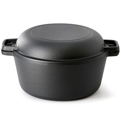 MegaChef Cast Iron 5 Qt. 2-in-1 Dutch Oven, Black (935121252M)