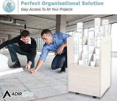 AdirOffice 20-Slot Mobile Roll File, Lockable, 24.75"H x 15.25"W x 13.25"D, White (624-WHI-KIT1)