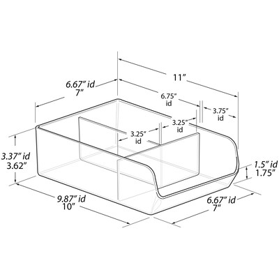 Azar Small Plastic Storage Bin, 3.62 x 7x 11, Clear, 4/Pack (556752-4PK)