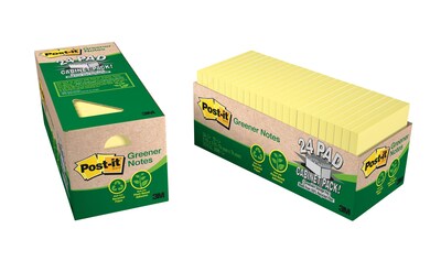 Post-it Recycled Notes, 3 x 3, Canary Collection, 75 Sheet/Pad, 24 Pads/Pack (654R24CPCY)