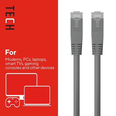 Staples TECH 14 ft. Cat 5E Ethernet Cable, Male to Male, Gray (ST62449)