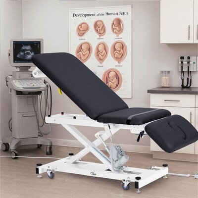 Viva Comfort XRO 3-Section Electric Height and Back Adjustable Exam Table, 600 lb Capacity, Black (ADI903-21-BLK-MK)