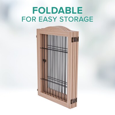Arf Pets Freestanding 360° Foldable Dog Gate, 4-Panel Extension, 80"W x 31.5"H, Walnut (APDGWM4P)