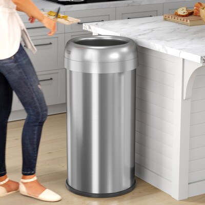 halo Stainless Steel Round Open Top Trash Can with Dual AbsorbX Odor Control System, Silver, 16 Gal. (OT16STR)