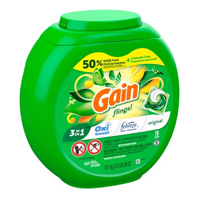 Gain Flings HE Laundry Detergent Capsules, Original Scent, 56 oz., 76 Capsules (09485)